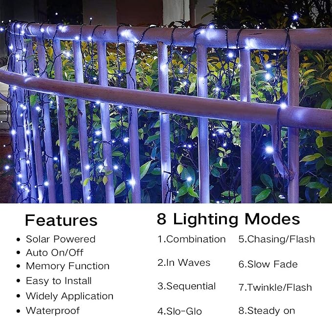 Joomer Solar Christmas Lights Outdoor, 105FT 300 LED 8 Modes Solar String - Image 2