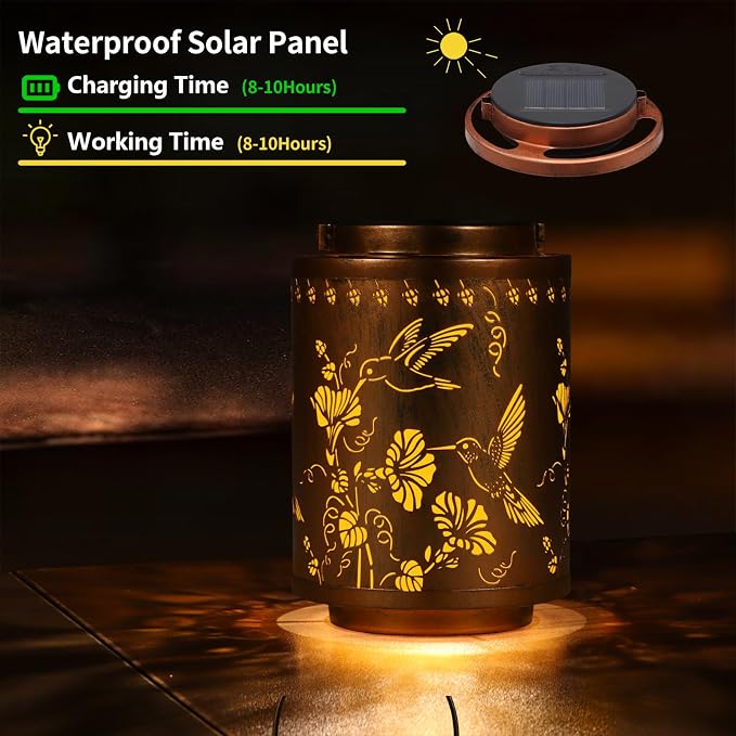 2 Pack Solar Lanterns Outdoor Waterproof Garden Decor Birthday Gifts - Image 2