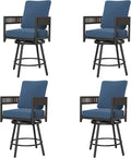 Grand patio Outdoor Swivel Bar Stools Set of 4, Curved Woven Wicker Backrest by GrandPatio