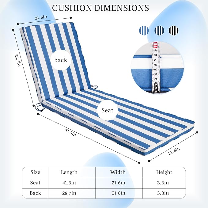 Chaise Lounge Cushions Outdoor Set of 2 - Image 5