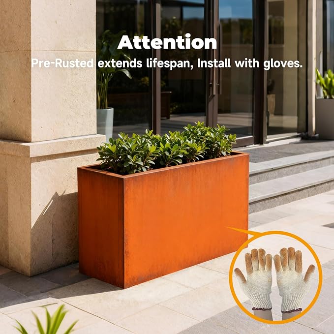 Corten Steel Metallic Heavy Planter 36" x 15" x 24" - Image 3