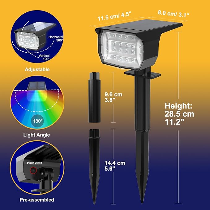 nipify 1 Pack Solar Spot Lights Outdoor Color Changing, 7 Modes Halloween RGB - Image 6
