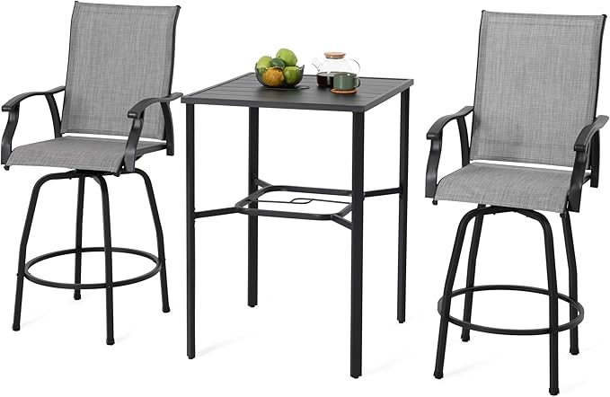 NUU GARDEN 3-Piece Outdoor Swivel Bar Set, All-Weather Textilene High Bistro by NUUGARDENCORPORATION