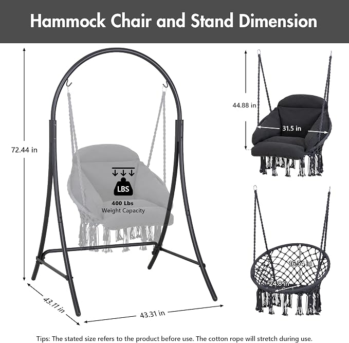 ANOW Hanging Swing Chair with Stand Included, Heavy Duty Hammock Chair with - Image 6