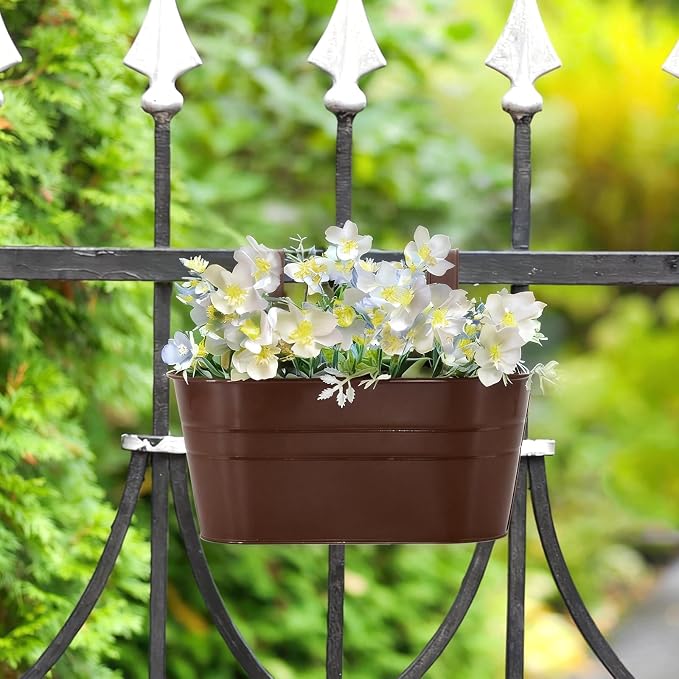 3 Pack Metal Railing Planters, 10.5" Oval Hanging Flower Pots - Image 5
