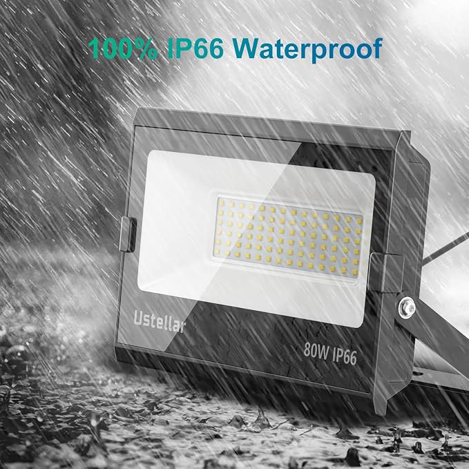 USTELLAR 3 Pack 80W LED Flood Lights Outdoor Hardwired Bright 800W Equiv. - Image 2