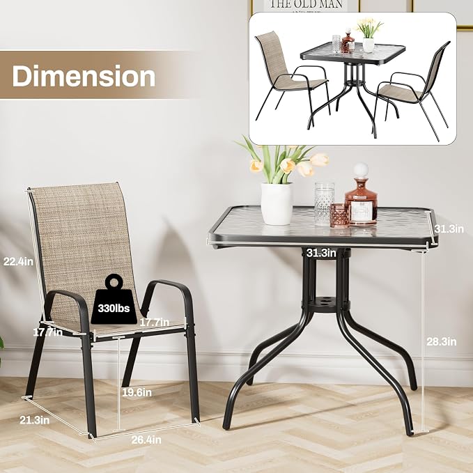 TLSUNNY Patio Dining Set 5 Pieces, All Weather Outdoor Furniture W/30"X 30" - Image 2