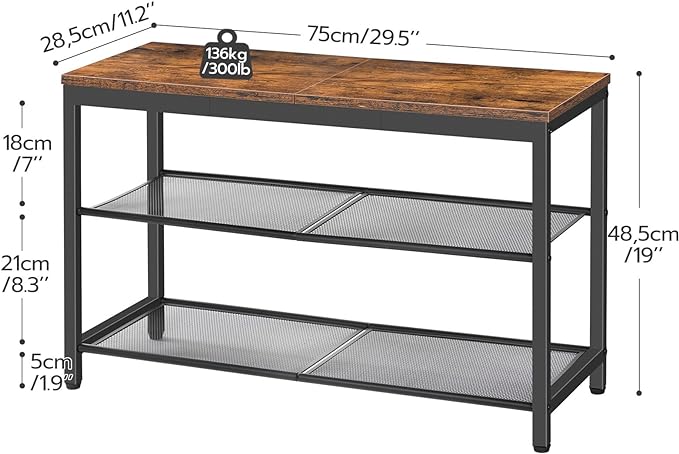 HOOBRO Shoe Bench, 3-Tier Shoe Rack, Industrial Shoe Organizer Storage Bench - Image 3