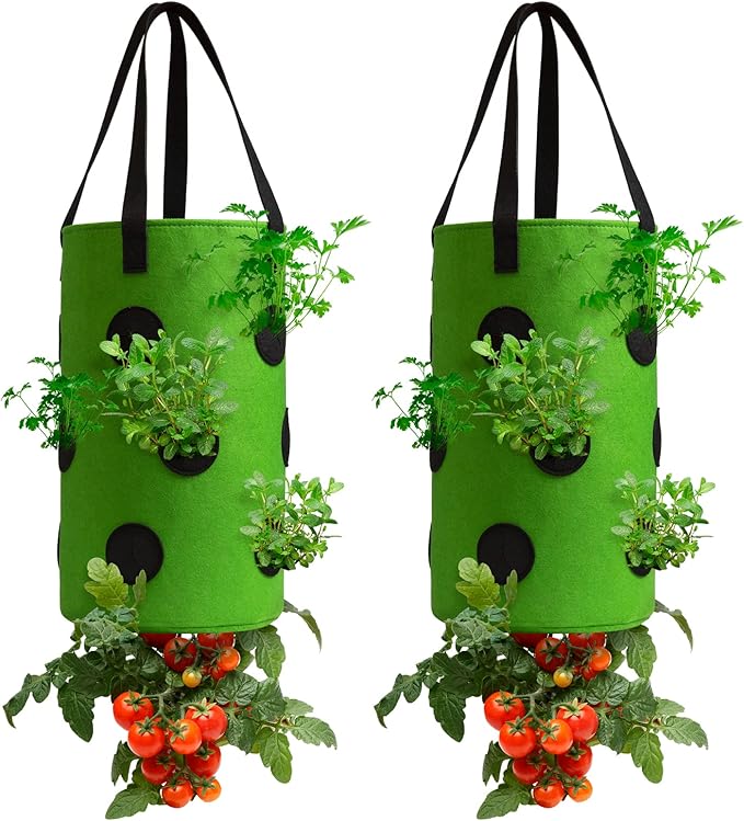 2 Pack Green Upside Down Tomato & Herb Planter, Outdoor Hanging Durable by Homyhoo