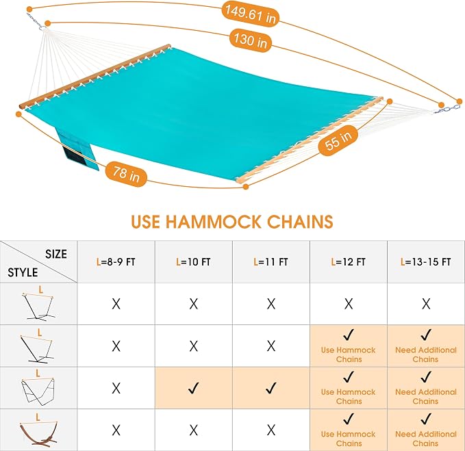 Lazy Daze Hammocks 11 FT Double Outside Hammock Quick Dry Olefin Fabric Hammock - Image 6