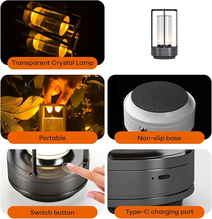 Portable Metal Table Lamp for Indoor/Outdoor, Rechargeable Cordless LED Lamp - Image 6
