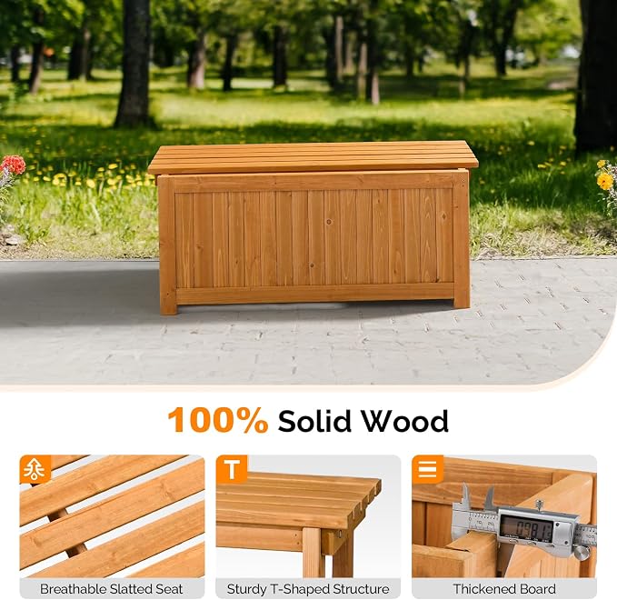 VINGLI Outdoor Wood Bench with Planter Boxes, 2-in-1 All-Weather Porch Bench - Image 4