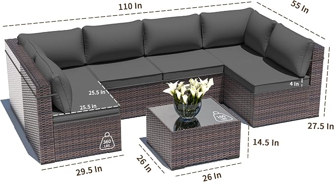 Outdoor Patio Furniture Set, 7 Pieces Outdoor Sectional Furniture Patio Sofa - Image 2