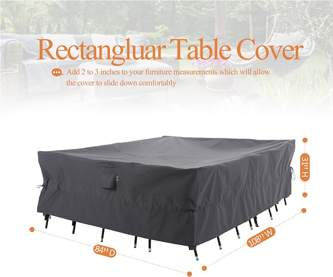 WJ-X3 Large Grey Patio Furniture Cover, 108W x 84D x 31H Inch - Image 7