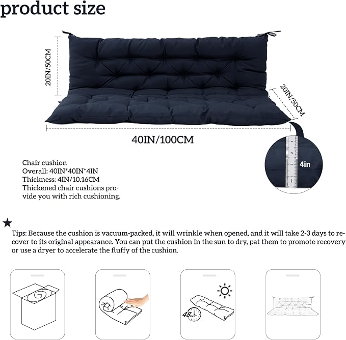 Outside Benches Cushion with Backrest, Thicken Waterproof Swing Cushions 2/3 - Image 5