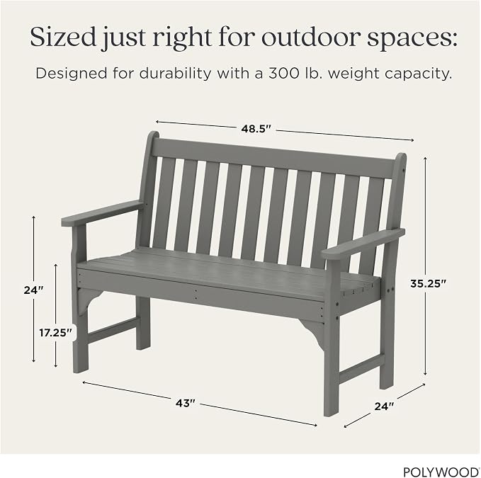 POLYWOOD GNB48GY Vineyard 48" Bench, Slate Grey - Image 3