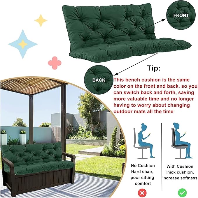 Swing Cushion Replacement Outdoor Porch Waterproof Bench Cushion 2-3 Seater - Image 3