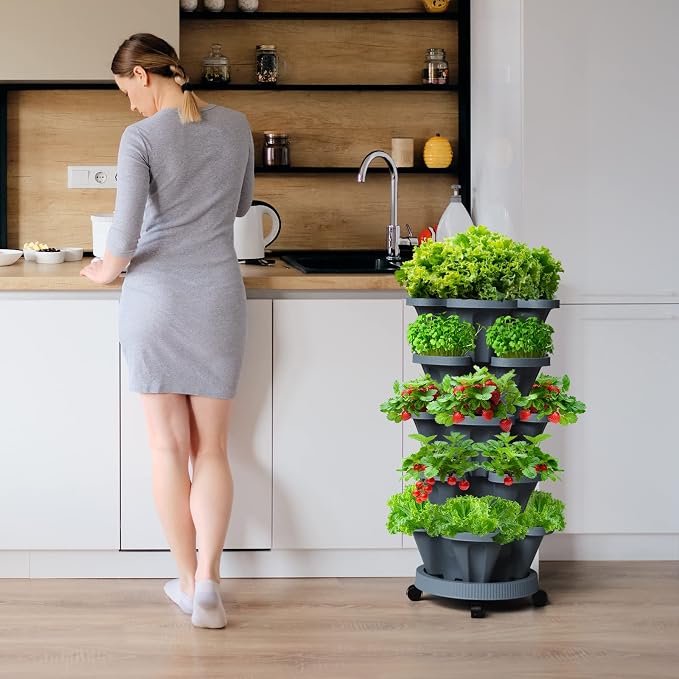 7 Tiered Strawberry Vertical Planter Tower Garden 3 Pack, Stackable Planter - Image 5