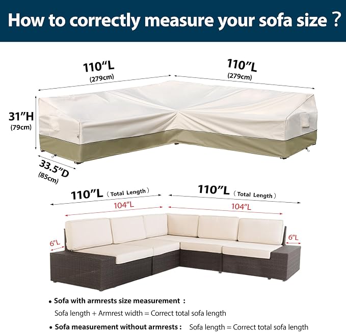 Outdoor Sectional Cover-V-Shaped Sofa Patio Furniture Covers Waterproof - Image 6