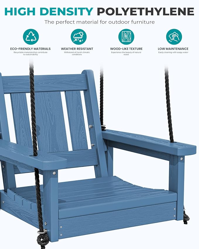 SERWALL HDPE Single Porch Swing, Heavy Duty Single Person Swing Chair - Image 9