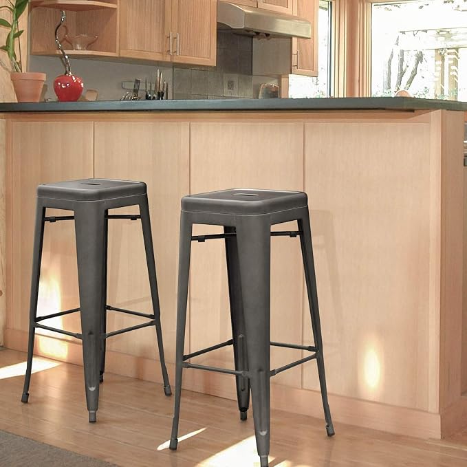 Devoko Metal Bar Stools 30" Indoor Outdoor Stackable Barstools Modern Style - Image 2