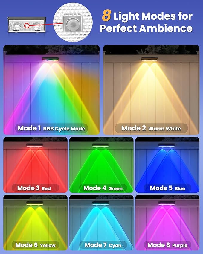 Solar Fence Lights Outdoor, 10 Pack Warm White/RGB Fence Solar Lights - Image 3