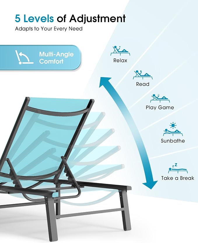 Aluminum Outdoor Lounge Chairs Set of 2- No Assembly Needed, Foldable Patio - Image 7