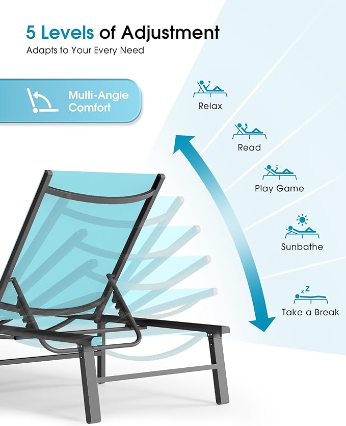 Ciokea Foldable Outdoor Lounge Chair, No Assembly Patio Chaise Lounge Outdoor - Image 7