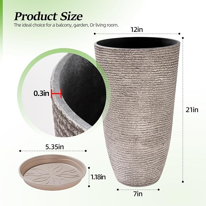 QCQHDU Set of 2 Oversized 9 Gallon Round Planters - Image 5