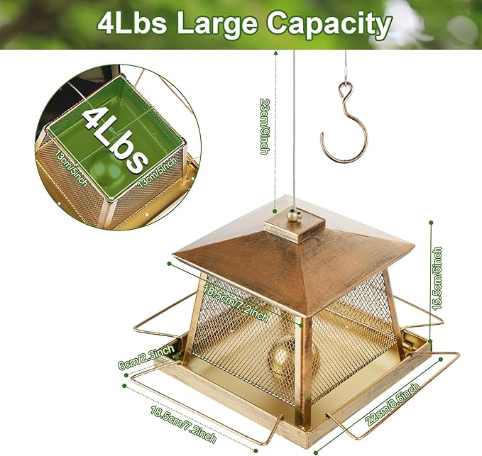 Large Bird Feeder for Outdoor, Gazebo Style Wild Bird Feeders, Metal Mesh - Image 2