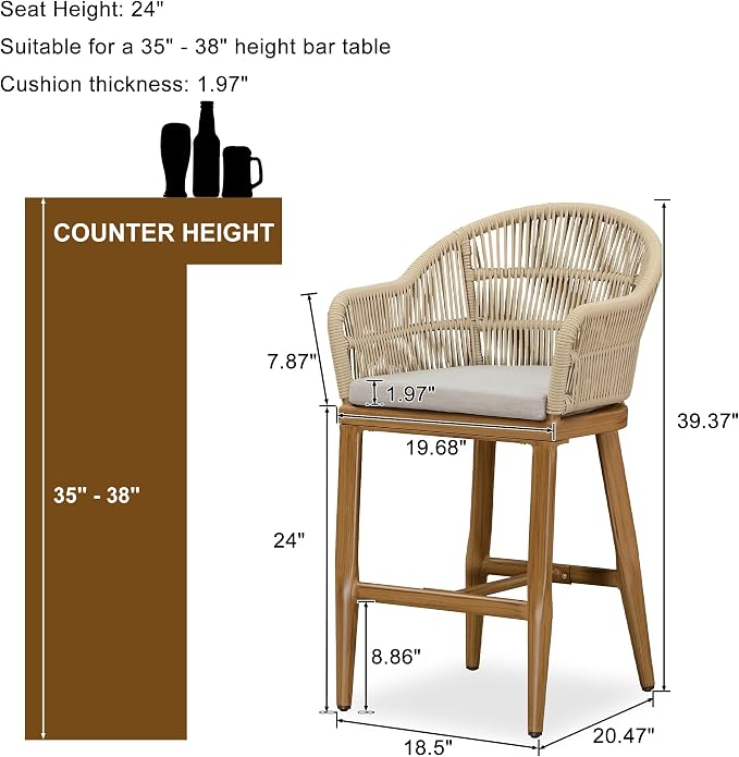 PURPLE LEAF Outdoor Counter Height Bar Stools Set of 2 Patio Metal Modern - Image 2