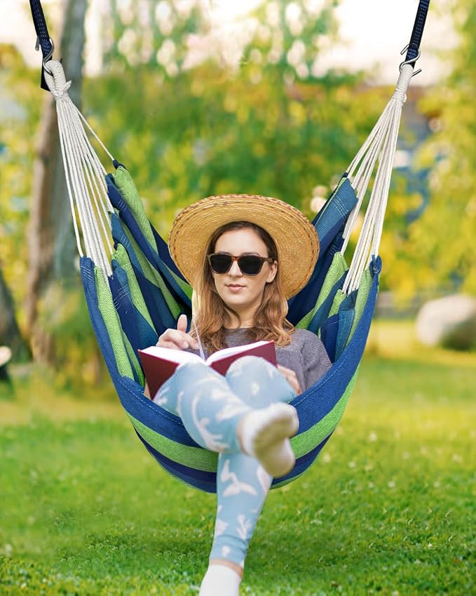Halalona Hammock Chair Hanging Hammock Chair Rope Swing 2 Cushions - Image 2