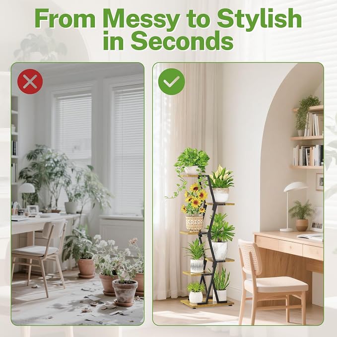 iDavosic.ly 5 Tier Indoor Plant Stand, Corner Tall Metal & Wood Flower Shelf - Image 5