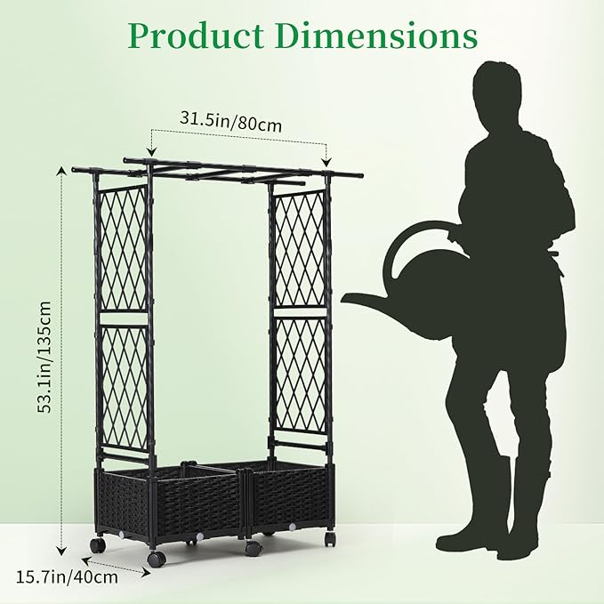 Planter Box with Trellis Outdoor, 53.1in Plastic Raised Garden Bed with Trellis - Image 3