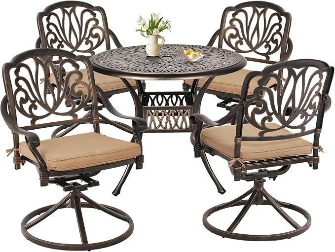 Grepatio 5 Piece Outdoor Dining Set Cast Aluminum Patio Dining Set Table and by Takesyoutohaveawonderfullife