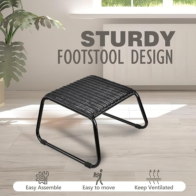 Wicker Ottomans Outdoor Footstool, Patio Rattan Garden Furniture All Weather - Image 6