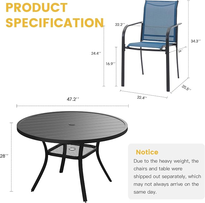 VICLLAX Patio Dining Set for 6, All Weather Metal Outdoor Furniture Set- 47" - Image 7