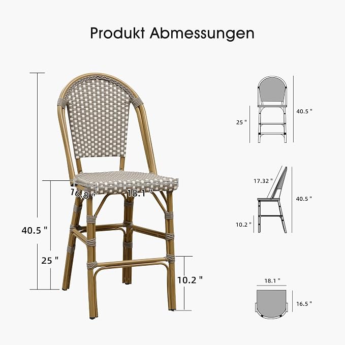 PURPLE LEAF French Counter Height Bar Stool Set of 2 25" Bamboo Print Finish - Image 6