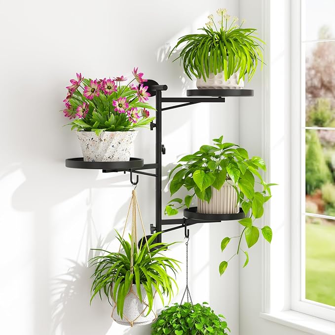 iDavosic.ly Rotating Window Plant Shelves, 3-Tier Metal Wall Stand by iDavosicly
