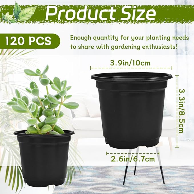 120 Packs Flexible Plastic Nursery Pots, 4 Inch Thickened Soft Plastic Pots - Image 2