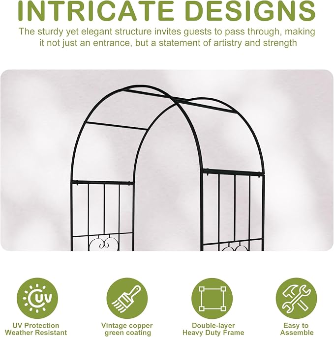 Outvita 7.3FT Garden Arch Arbor, Heavy Duty Metal Arbour Archway, Decorative - Image 9