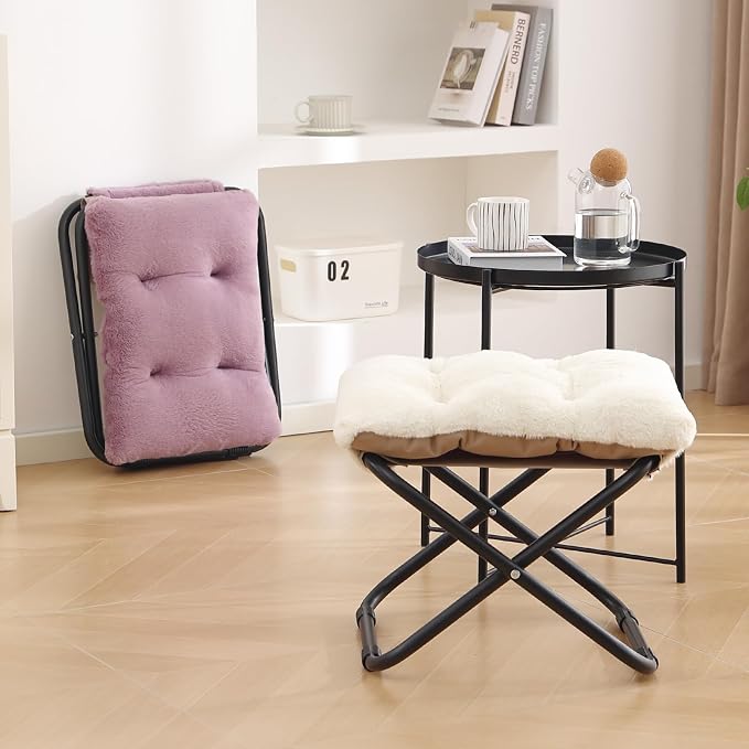 LITA Folding Footrest Stool, Portable Ottoman Foot Rest, Upholstered Small - Image 2