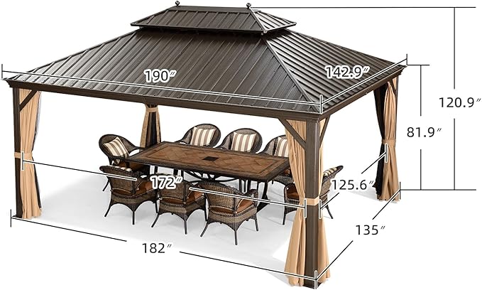 PURPLE LEAF Hardtop Gazebo 12' X 16' Metal Roof - Image 9