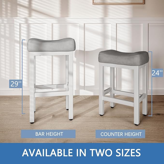 29 Inch Bar Height Bar Stools Set of 2, Backless Bonded Leather Bar Height - Image 6