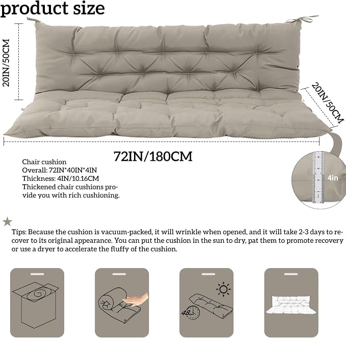 Outside Benches Cushion with Backrest, Thicken Waterproof Swing Cushions 2/3 - Image 5
