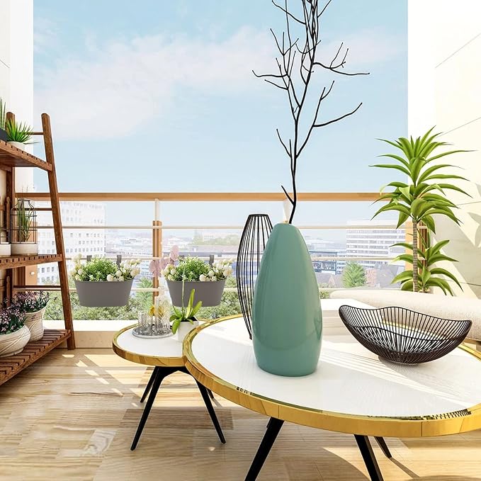 3 Pack Metal Railing Planters, 10.5" Oval Hanging Flower Pots - Image 8