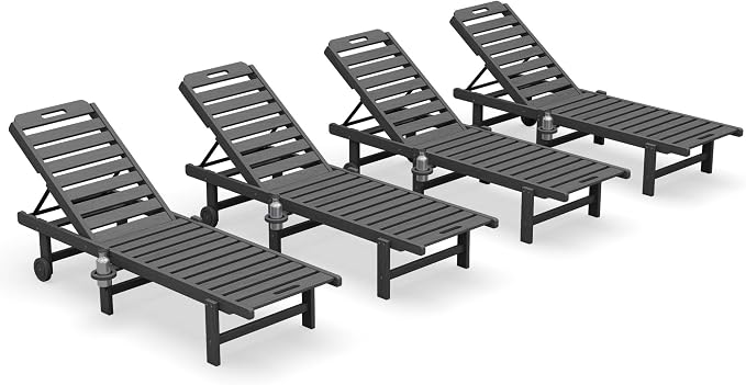SERWALL Outdoor Chaise Lounge Set of 4, HDPE Lounger - Image 10