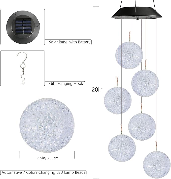 Toodour Solar Wind Chime, Color Changing Ball Wind Chimes, LED Decorative Mobile - Image 3