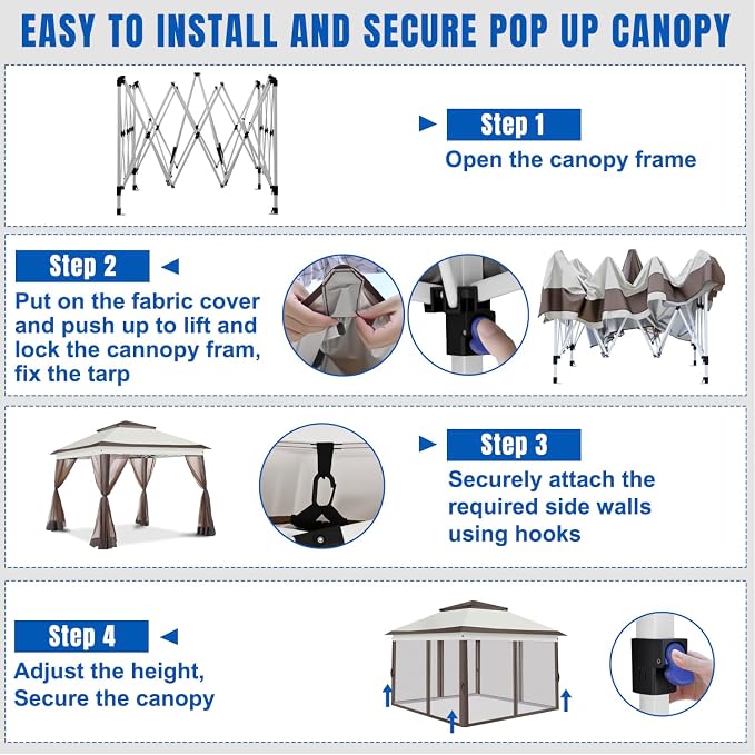 Yesker 10x10 Pop Up Canopy Tent w Mesh Netting Sidewall Vented Top - Image 7