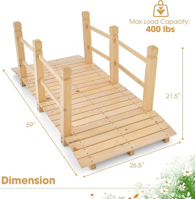 Tangkula 5 FT Wooden Garden Bridge, Arch Stained Finish Footbridge - Image 7